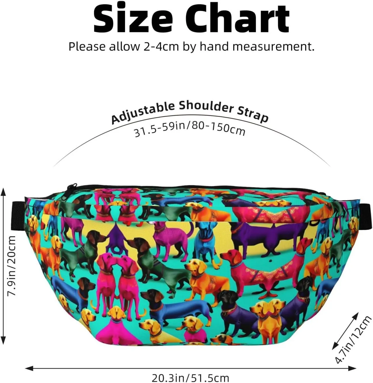 Cute Dachshound Dogs Fanny Pack Crossbody Sling Bag  Zipper Pockets for Travel, Hiking, Cycling, Workouts, and Everyday Use