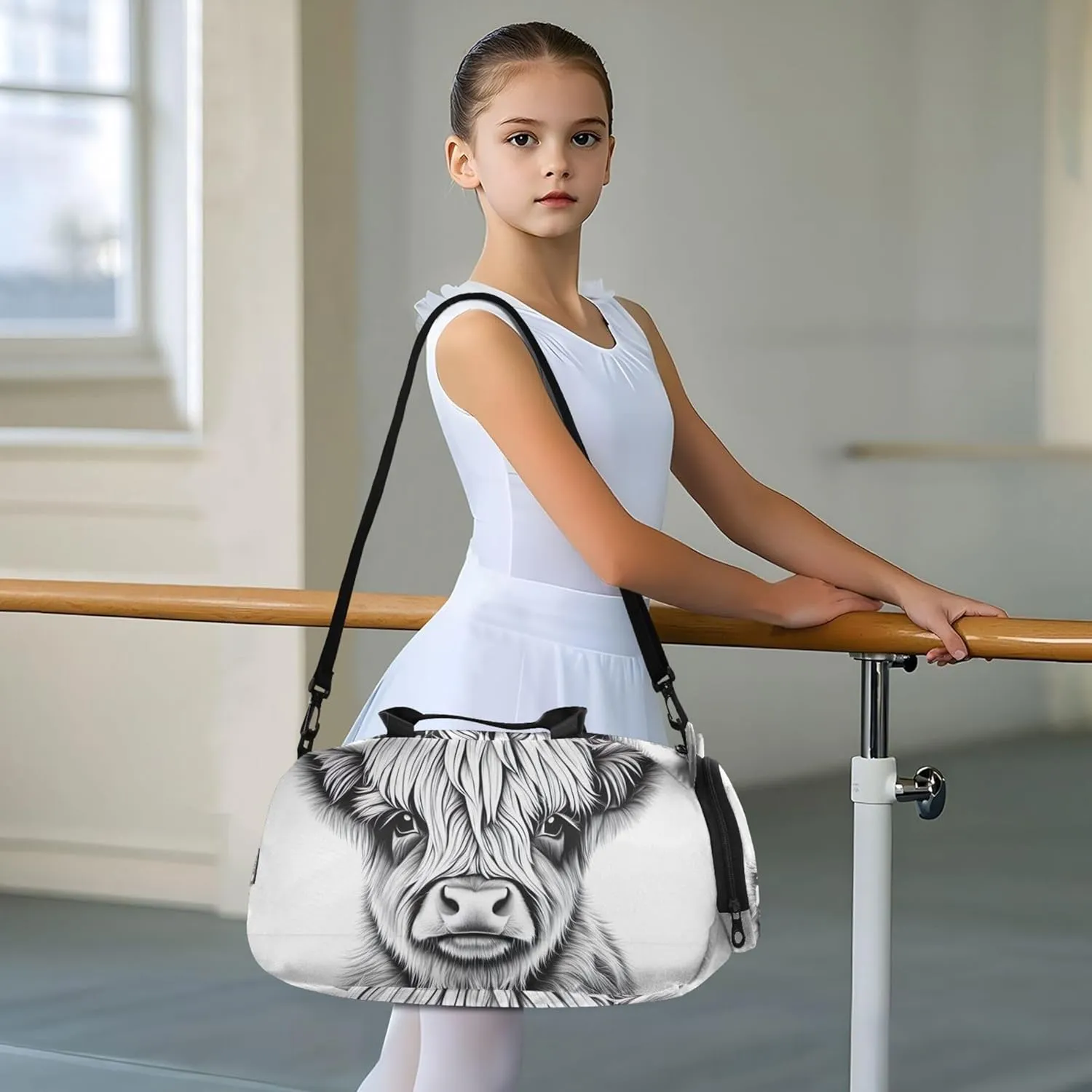 Cute Highland Cow Vintage Farm Girls Tote Duffle Bags Travel Overnight Weekender Duffel Duffle Bag for Kids Boys Carry on Duffel Bag