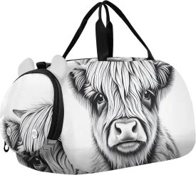 Cute Highland Cow Vintage Farm Girls Tote Duffle Bags Travel Overnight Weekender Duffel Duffle Bag for Kids Boys Carry on Duffel Bag