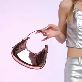 Cute Metallic Purses for Women Stylish Crescent Shoulder Bag Small Gold Crossbody Purse Patent Underarm Moon Bag