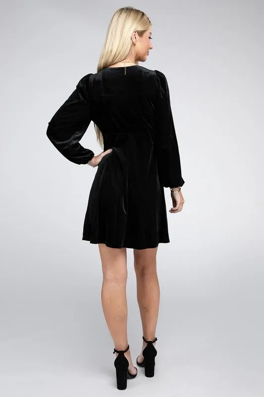 Enchanted Evening Long Sleeve Black Velvet Mini Dress