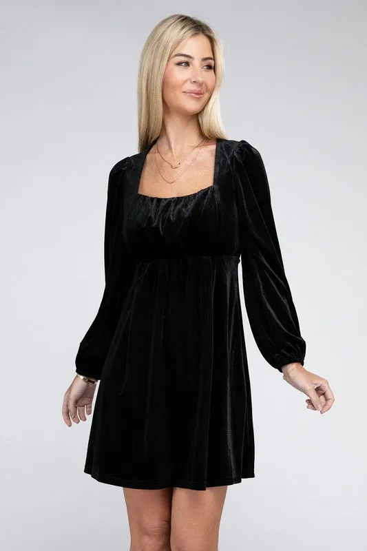 Enchanted Evening Long Sleeve Black Velvet Mini Dress