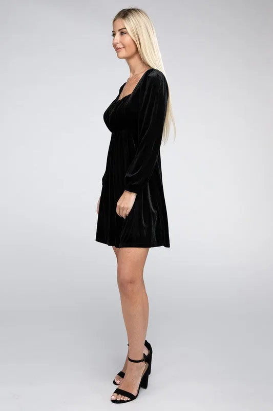 Enchanted Evening Long Sleeve Black Velvet Mini Dress