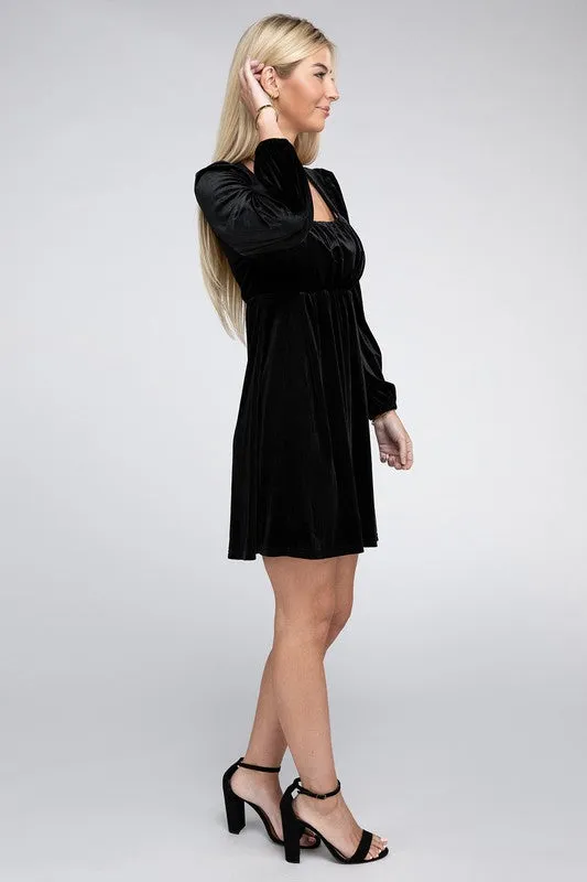 Enchanted Evening Long Sleeve Black Velvet Mini Dress