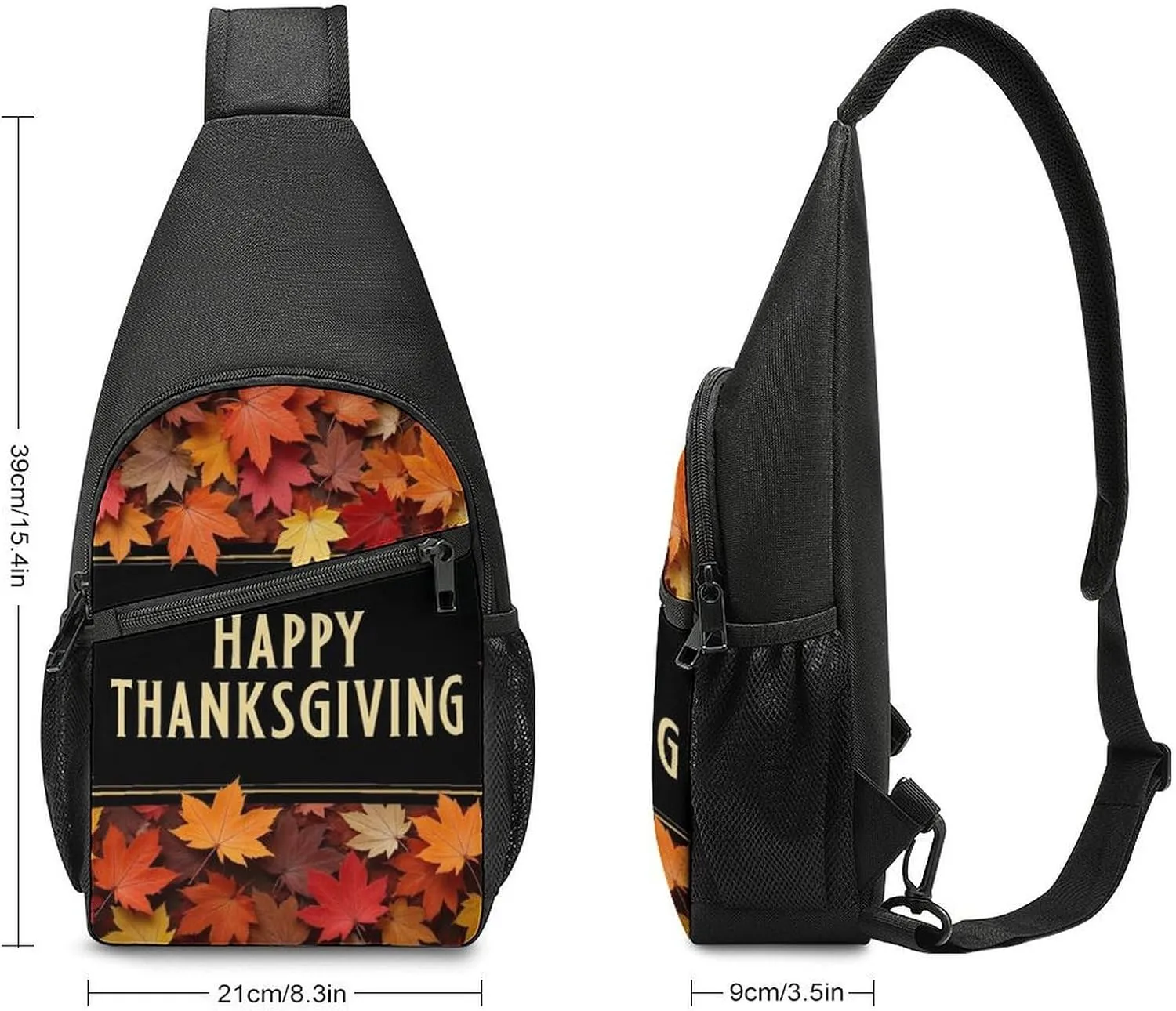 Fashion Happy Thanksgiving Fall Red Maple Backpack, Crossbody Bag with Anti-Loss Key Strap and Sponge Padded Shoulder Strap, Multi-Purpose Chest Pack for Hiking Running Daily Use