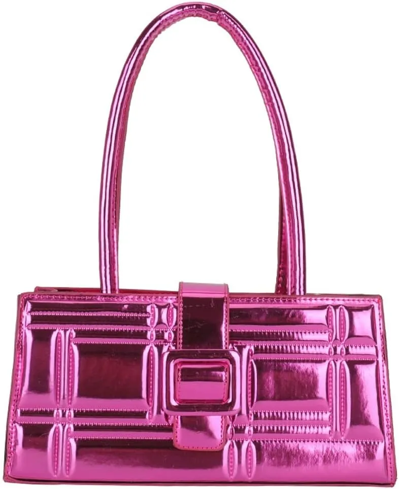 Fashion Show Orange Shiny Metallic Embossed Top Handle Handbag