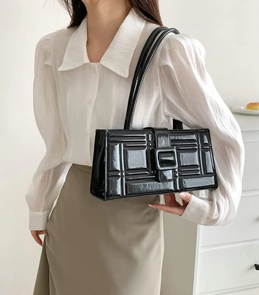 Fashion Show Orange Shiny Metallic Embossed Top Handle Handbag