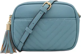 FashionPuzzle Chevron Quilted Crossbody Camera Bag with Chain Strap and Tassel