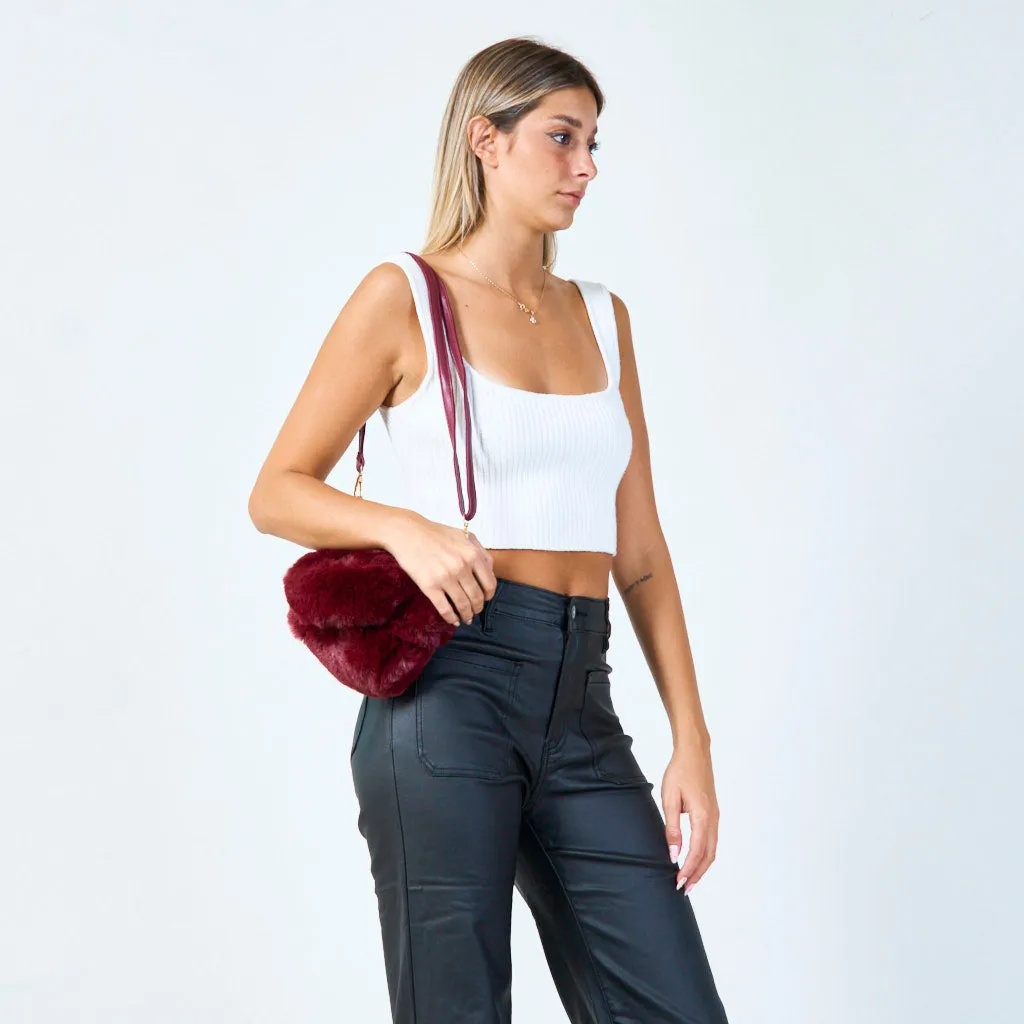 Faux fur mini tote with double handles wholesale