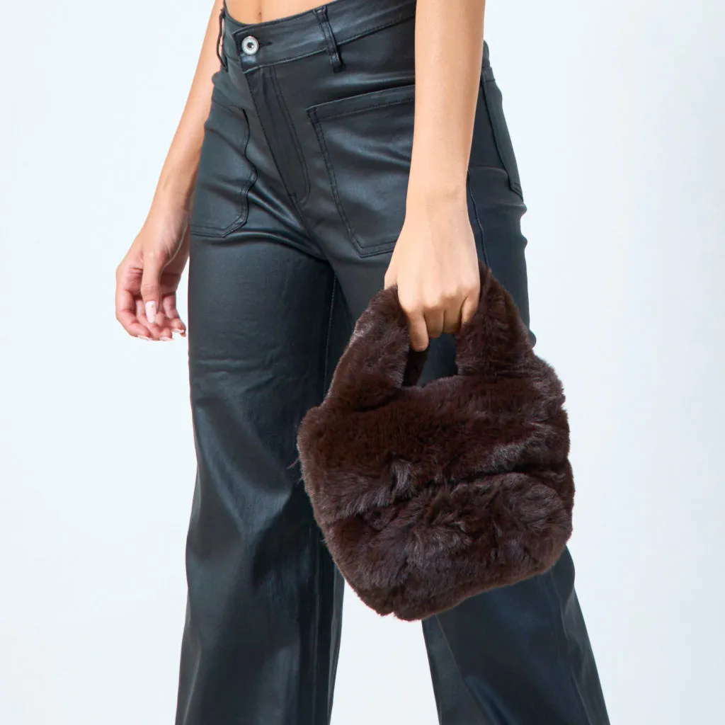 Faux fur mini tote with double handles wholesale