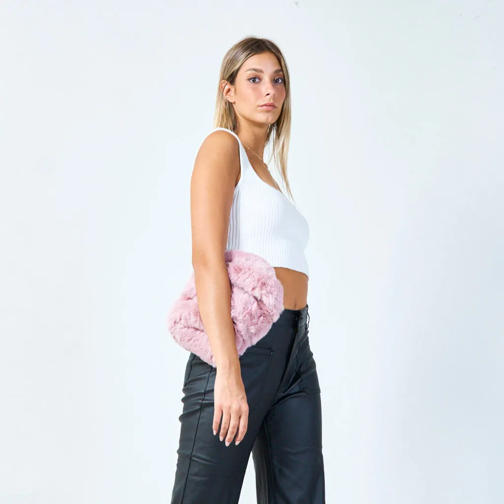 Faux fur mini tote with double handles wholesale