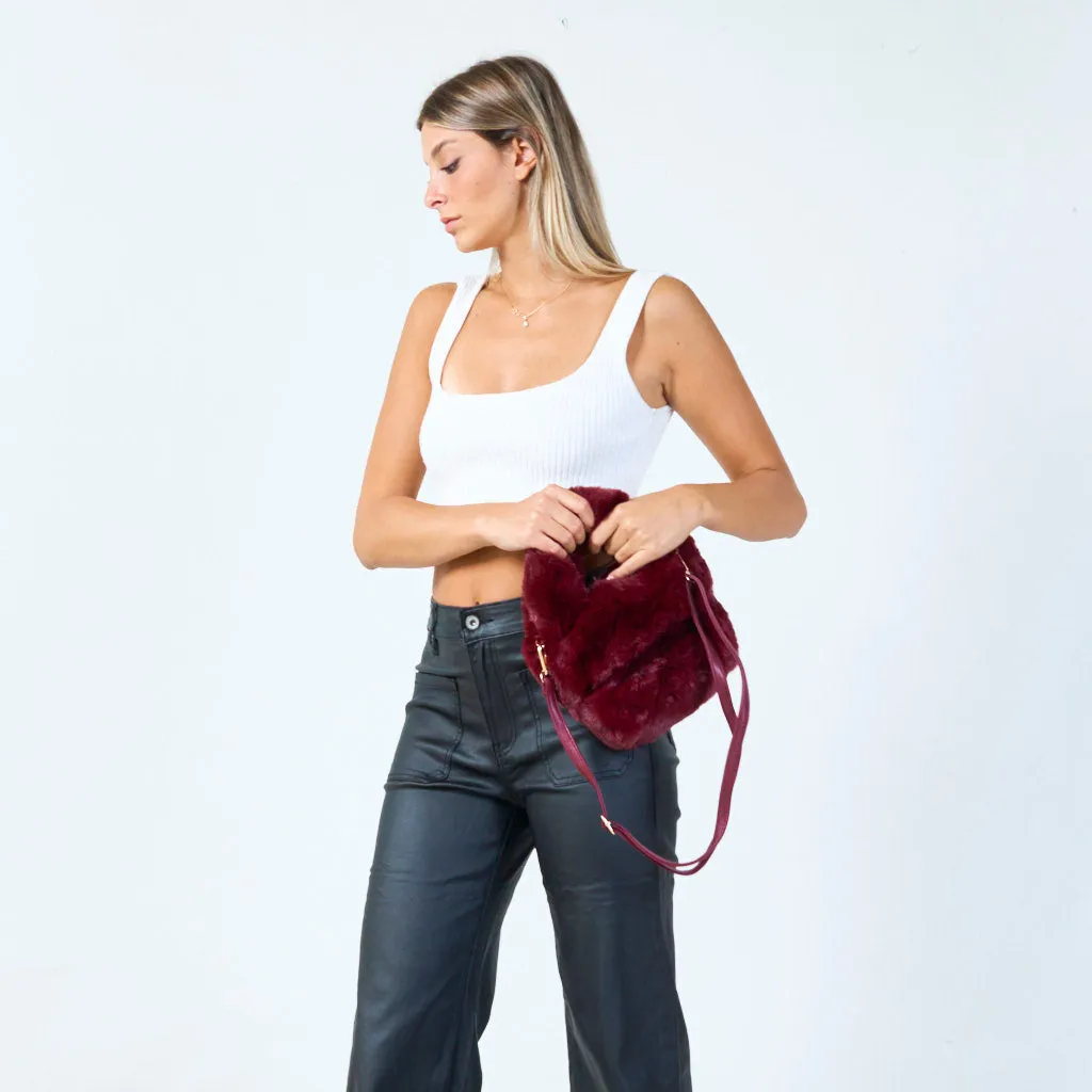 Faux fur mini tote with double handles wholesale