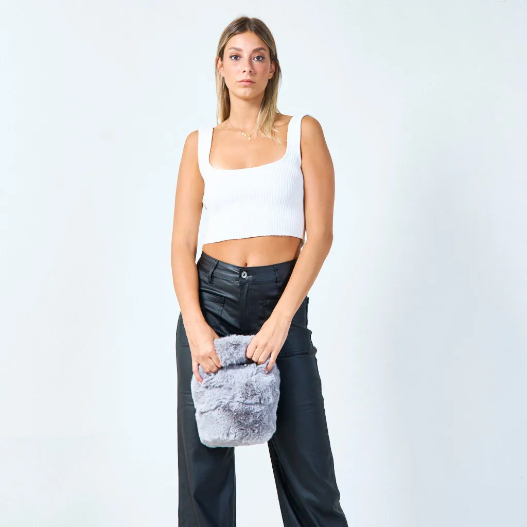 Faux fur mini tote with double handles wholesale