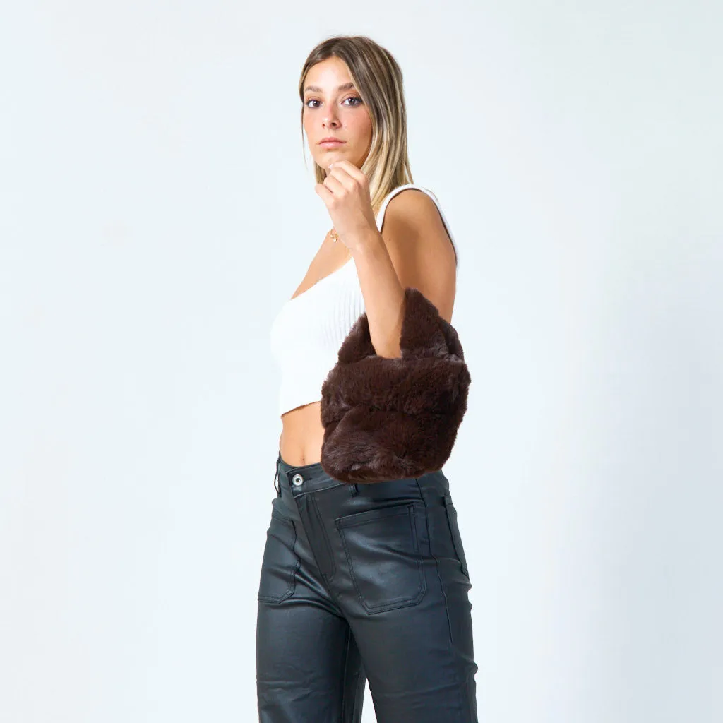 Faux fur mini tote with double handles wholesale