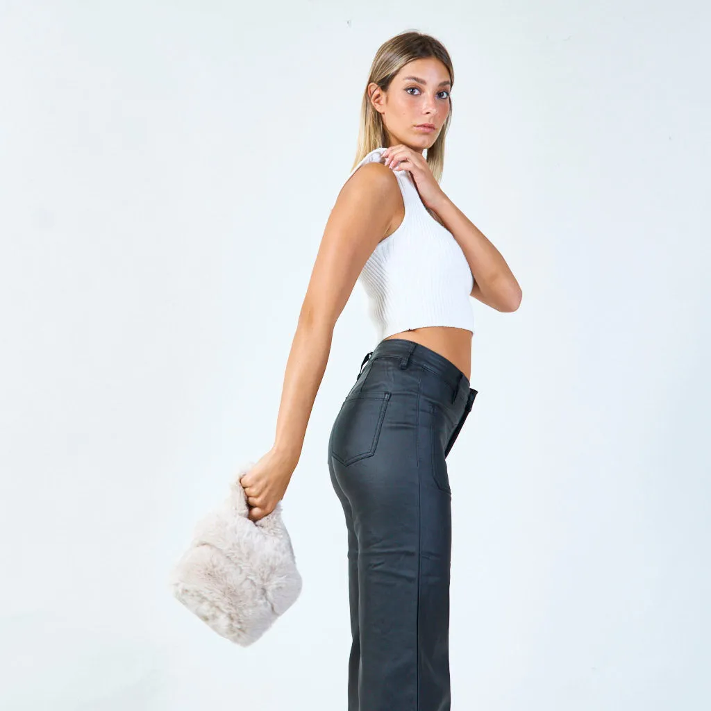 Faux fur mini tote with double handles wholesale