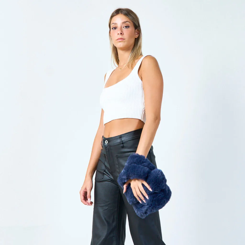 Faux fur mini tote with double handles wholesale