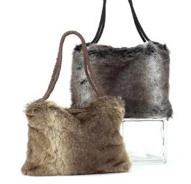 Faux Fur Shopper Bag in Taupe