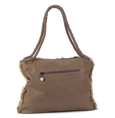 Faux Fur Shopper Bag in Taupe