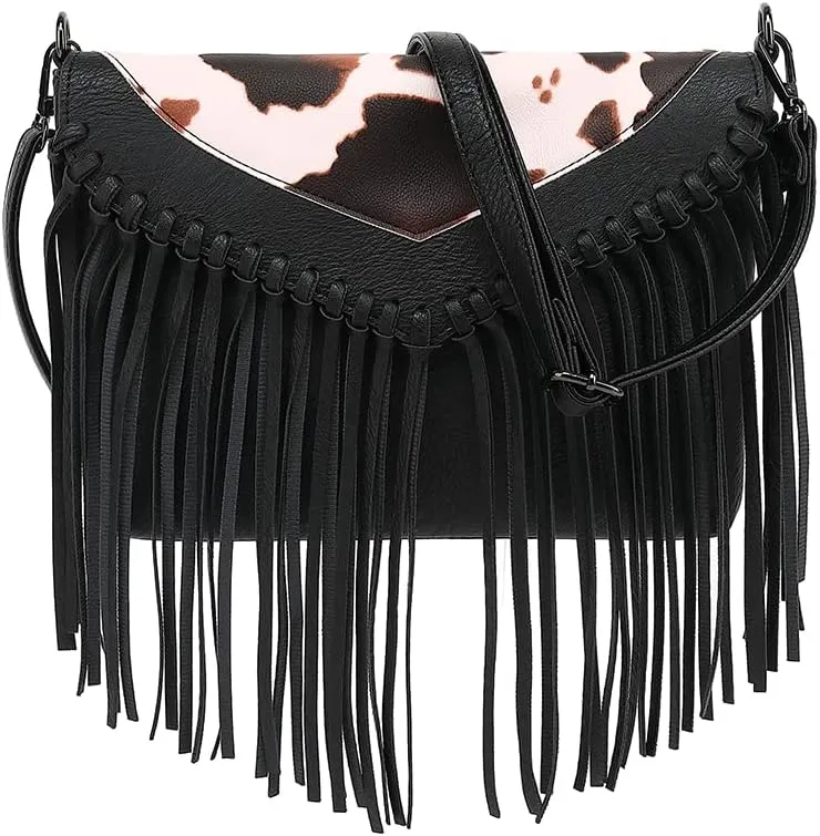 Fringe Crossbody Purse for Women, Vintage Leather Western Boho Purse, Tassel Small Handbag Shoulder Bag