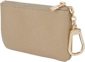 Full Grain Leather Coin Purse with Key Chain - Small Change Purse Keychain Card Holder Pouch Small Wallet for Women and Men (Elephant Gray)