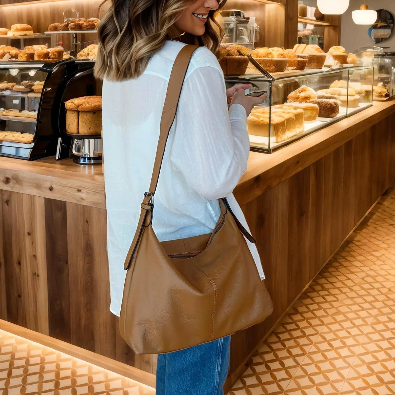 Genuine Leather Purses for Women Hobo Crossbody Bags Casual Shoulder Bag with Adjustable Straps