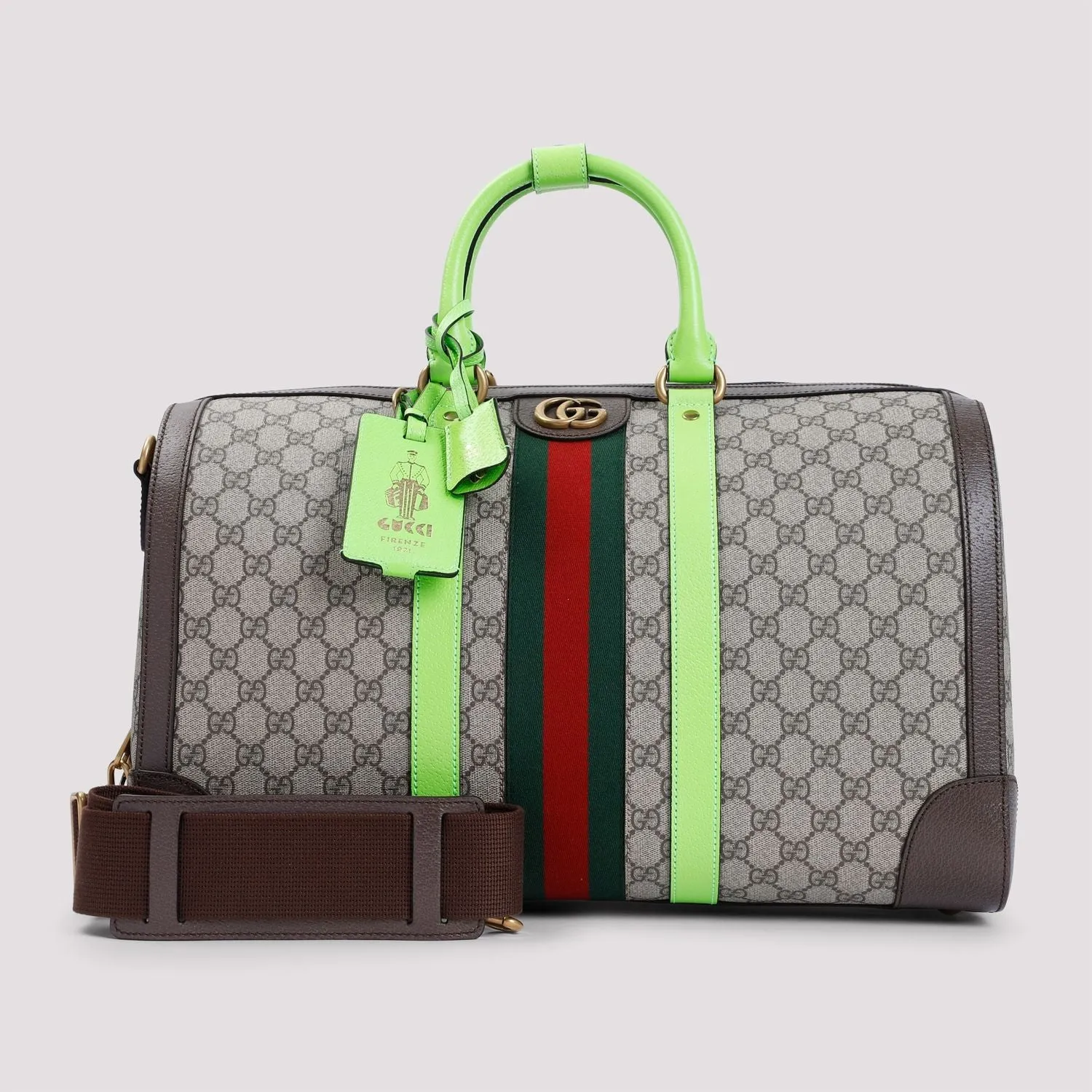 GG SAVOY MEDIUM DUFFLE BAG BEIGE/EBONY/SHINY GREEN