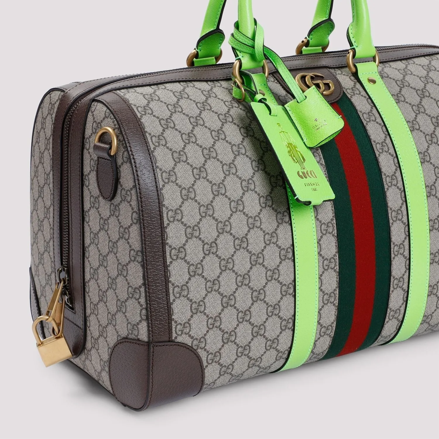 GG SAVOY MEDIUM DUFFLE BAG BEIGE/EBONY/SHINY GREEN