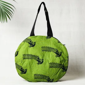 Green - Kantha Work Block Print Cotton Shoulder Bag