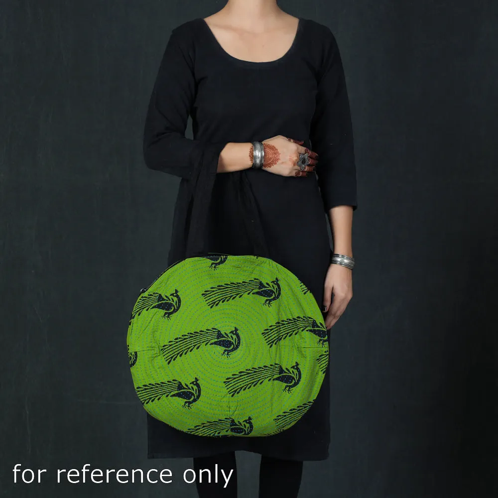 Green - Kantha Work Block Print Cotton Shoulder Bag
