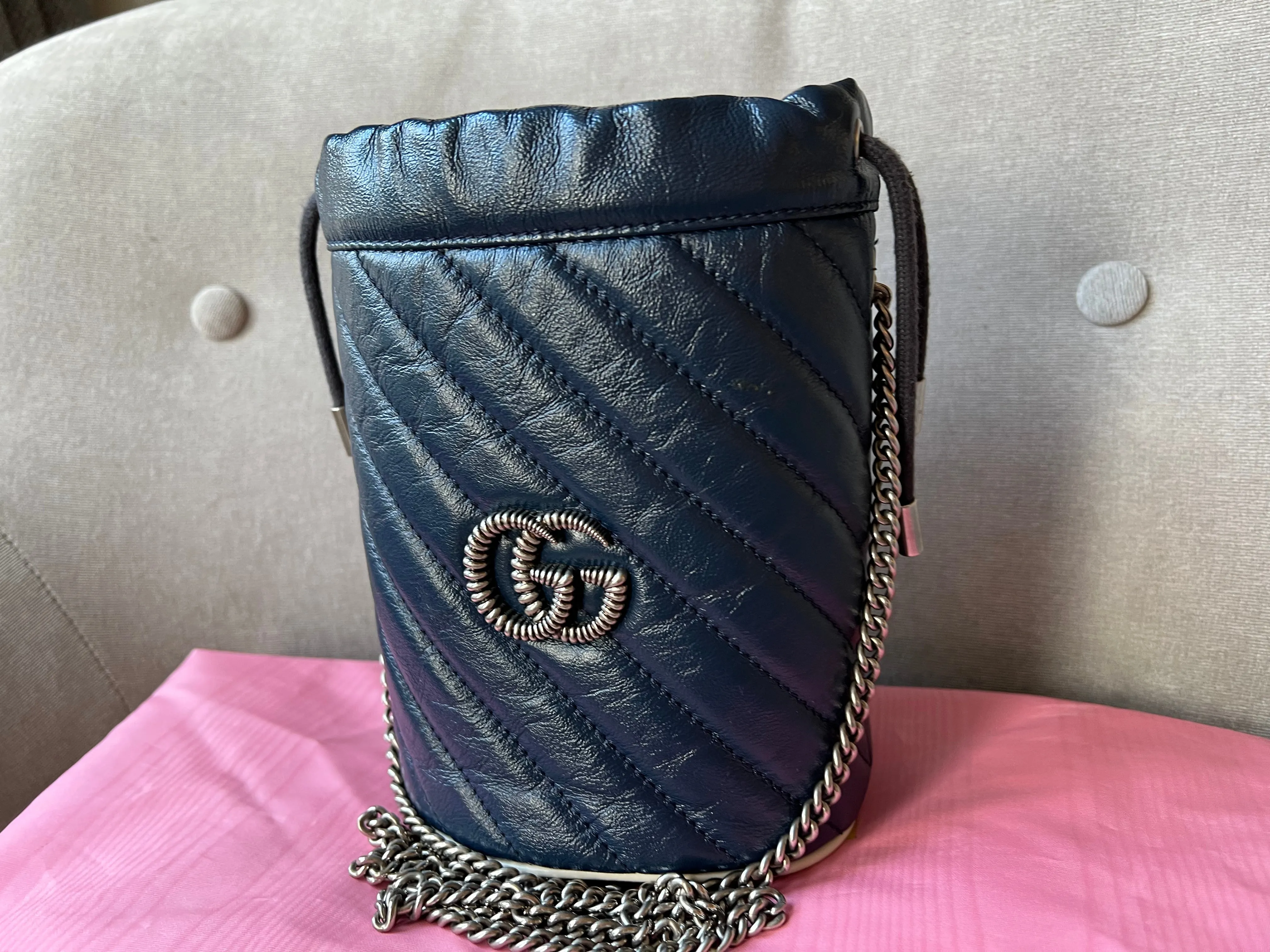 Gucci GG Navy Torchon Marmont GG Mini Bucket Bag (RRP £865)
