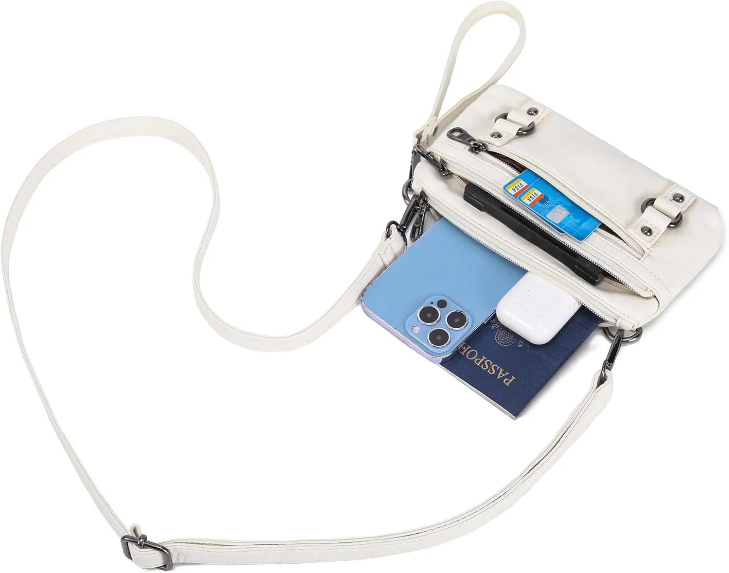 Haytijoe Triple Zip Crossbody Purses Small Crossbody Bags for Women Travel Cell Phone Purse Soft Leather Shoulder Handbags