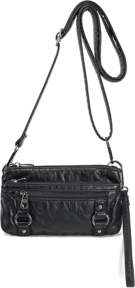 Haytijoe Triple Zip Crossbody Purses Small Crossbody Bags for Women Travel Cell Phone Purse Soft Leather Shoulder Handbags