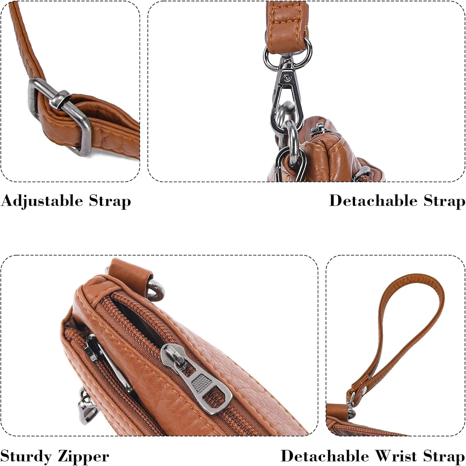 Haytijoe Triple Zip Crossbody Purses Small Crossbody Bags for Women Travel Cell Phone Purse Soft Leather Shoulder Handbags