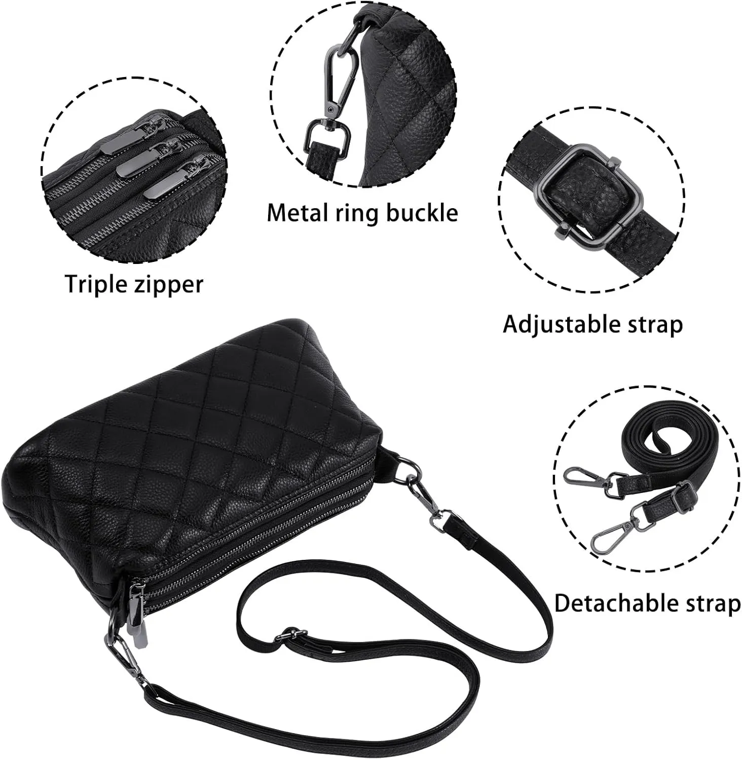 HUA ANGEL Crossbody Purses for Women, Leather Shoulder Handbags Sling Bag Crossboby Bags Triple Zipper Multi Pockets Purses