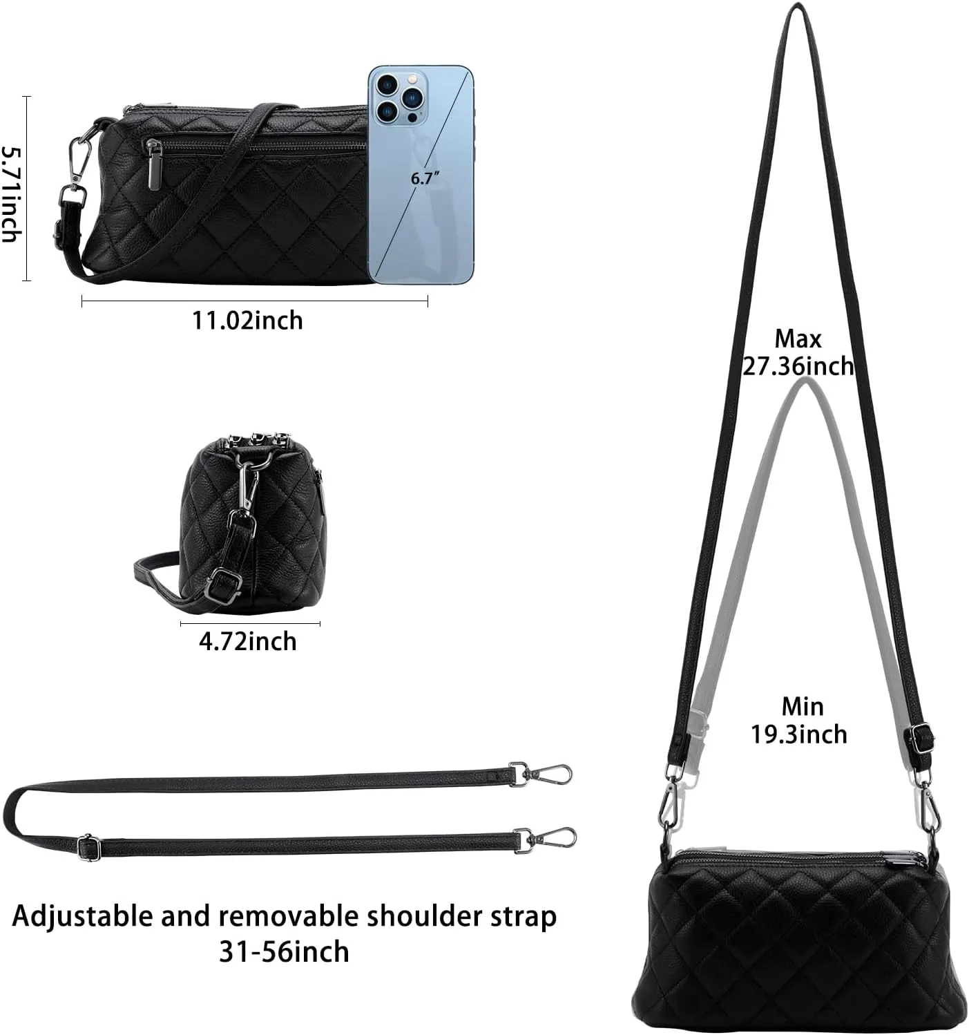 HUA ANGEL Crossbody Purses for Women, Leather Shoulder Handbags Sling Bag Crossboby Bags Triple Zipper Multi Pockets Purses