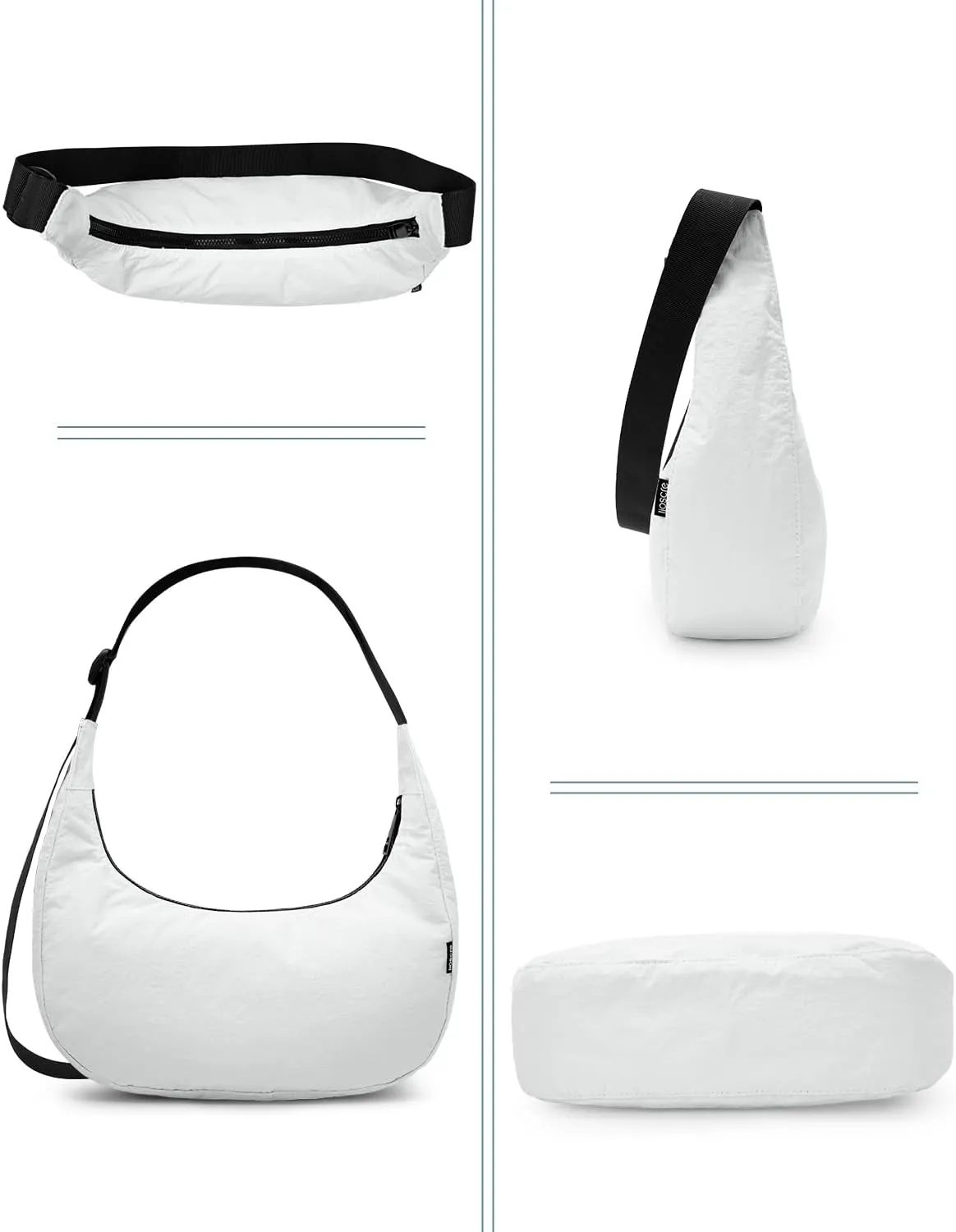 Iioscre Medium Crossbody Crescent Bag for Women Men Trendy, Nylon Crossbody Hobo Bag with Adjustable Strap and Inner Pockets.