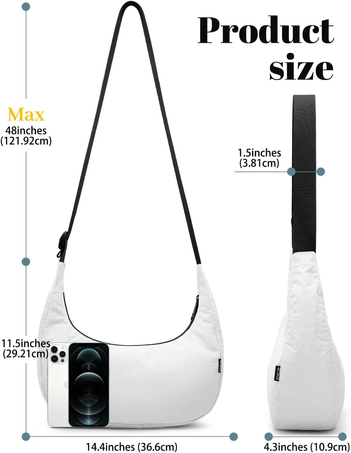 Iioscre Medium Crossbody Crescent Bag for Women Men Trendy, Nylon Crossbody Hobo Bag with Adjustable Strap and Inner Pockets.