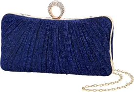 iWISH Womens Golden Glitter Clutch Purse Pleated Evening Bag for Bridal Wedding Party with Rhinestone Ring
