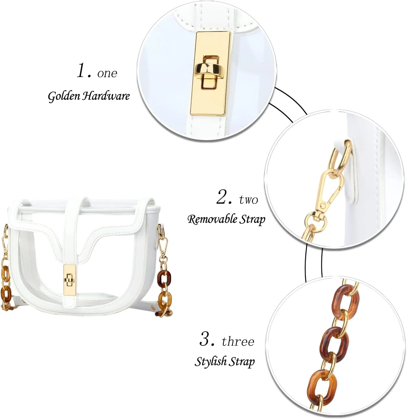 KKXIU Clear Crossbody Bag for Women Stadium Approved Vegan Leather Concert Shoulder Sports See-Through Purse