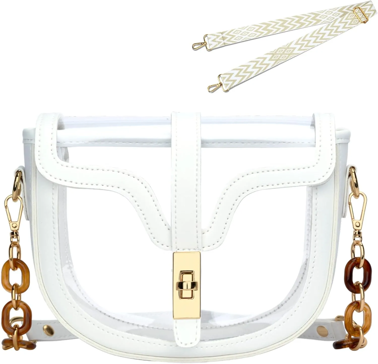 KKXIU Clear Crossbody Bag for Women Stadium Approved Vegan Leather Concert Shoulder Sports See-Through Purse