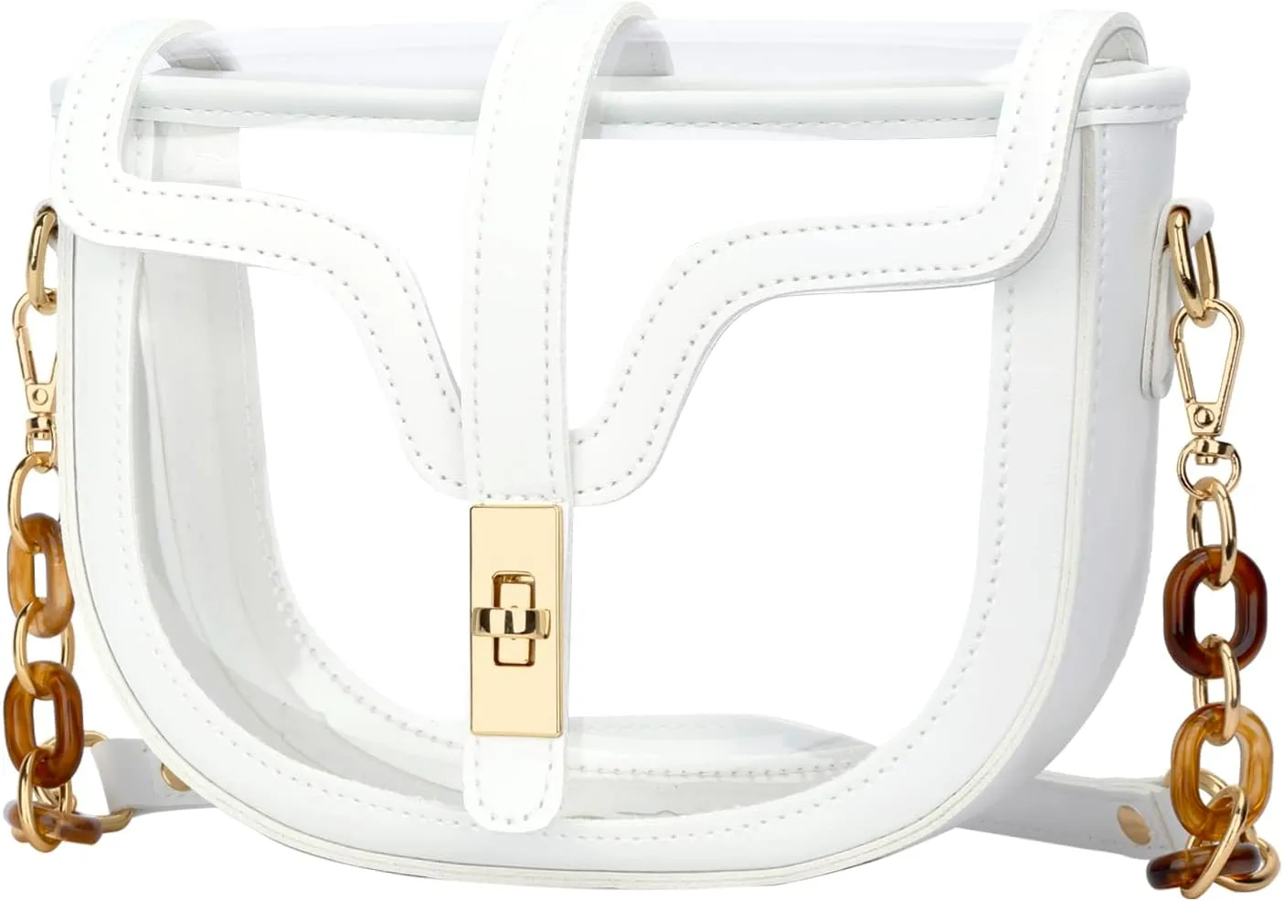 KKXIU Clear Crossbody Bag for Women Stadium Approved Vegan Leather Concert Shoulder Sports See-Through Purse