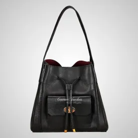 Ladies Leather Handbag Crossbody Tote Bag Drawstring Bucket Bag Purse