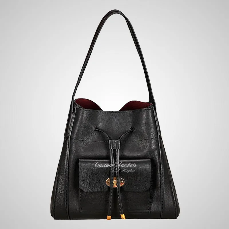 Ladies Leather Handbag Crossbody Tote Bag Drawstring Bucket Bag Purse