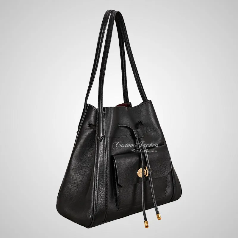 Ladies Leather Handbag Crossbody Tote Bag Drawstring Bucket Bag Purse