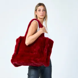 Large faux fur tote bag with plush handles wholesale