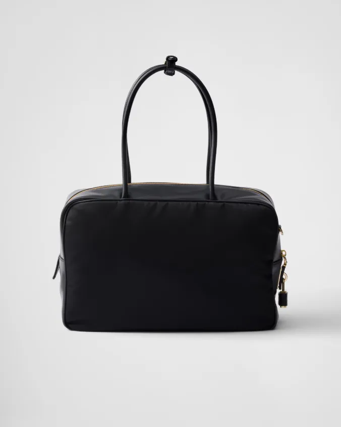 Large re-nylon and leather top-handle bag with padlock