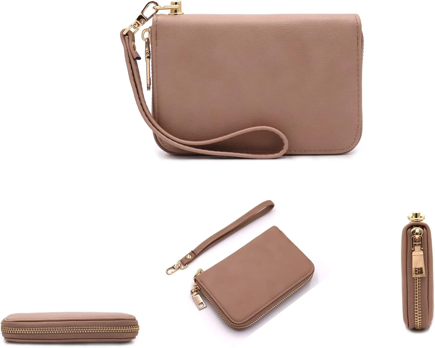 LOVESOME Womens Small Zip Around, Double Zip Around - Double Compartment Wristlet Wallet with Wrist Strap