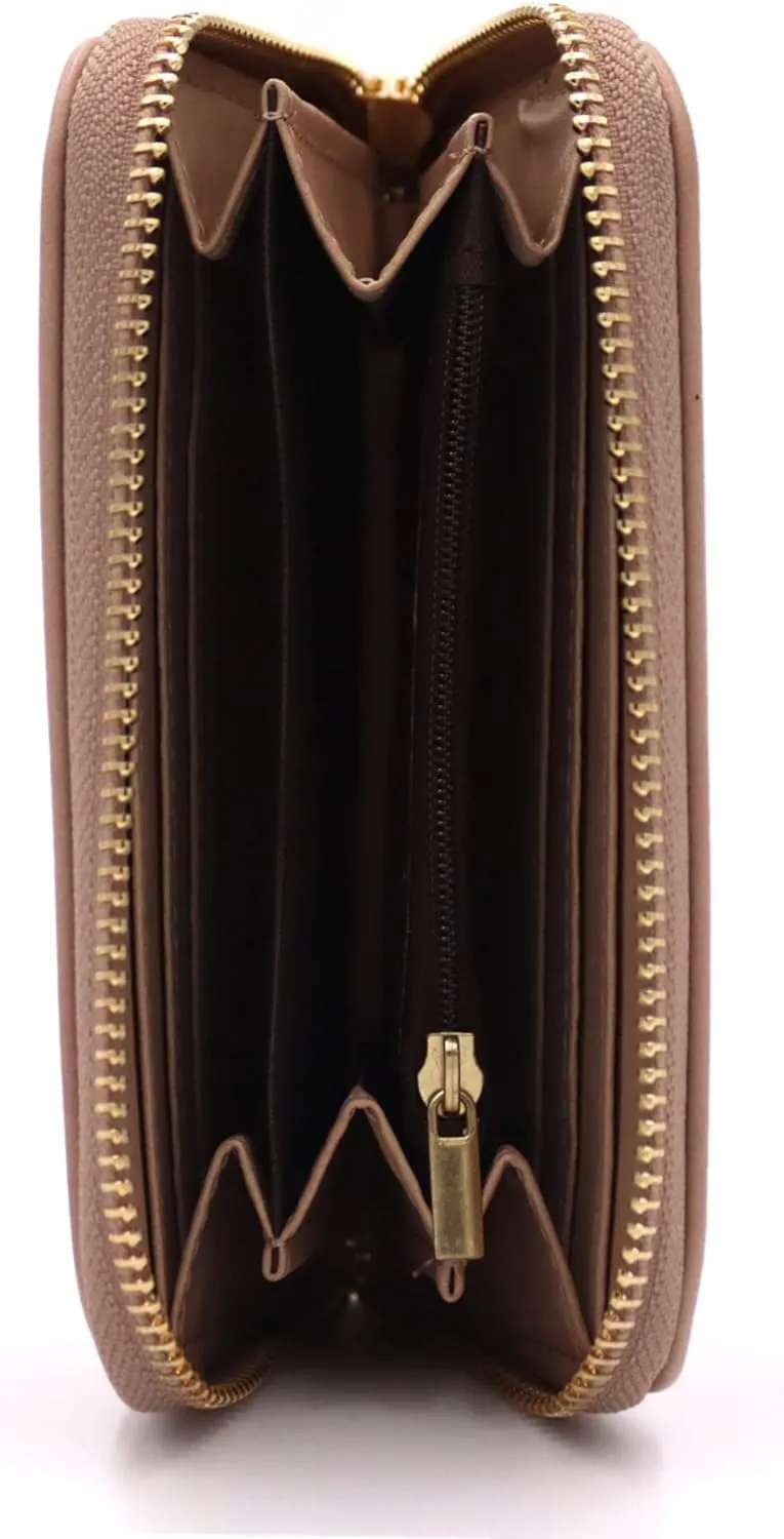 LOVESOME Womens Small Zip Around, Double Zip Around - Double Compartment Wristlet Wallet with Wrist Strap