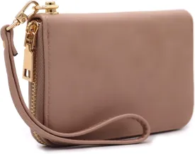 LOVESOME Womens Small Zip Around, Double Zip Around - Double Compartment Wristlet Wallet with Wrist Strap