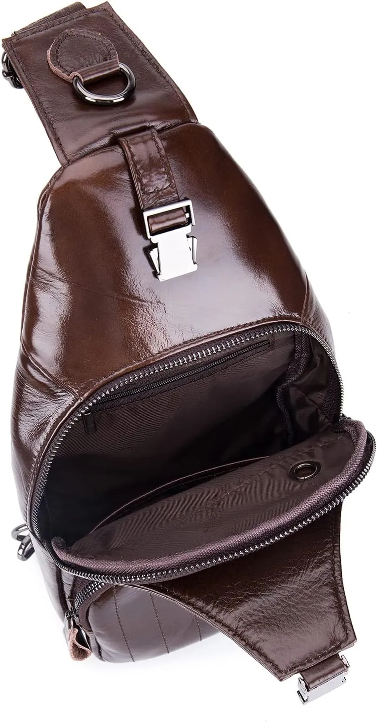 LUKZIJAES Genuine Leather Sling Bag for Men